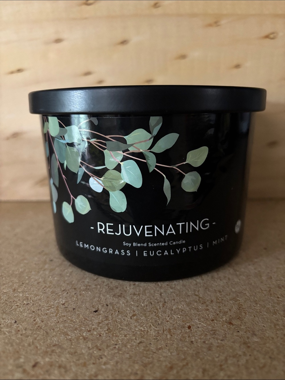 Huntington Home, Rejuvenating Soy Blend Scented Candle - Black with Green Leaf
